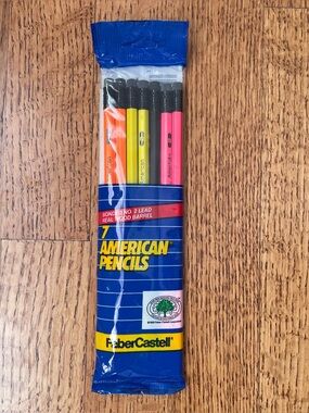 Vintage New Old Stock Faber-Castell American Pencils 7-pack Neon Set 1990s USA